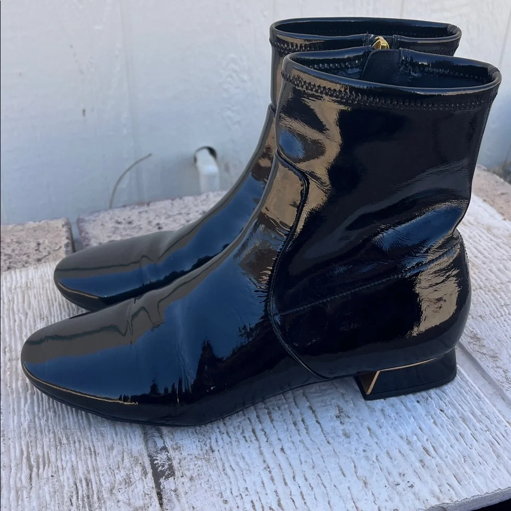 Tory Burch Black Patent Leather Ankle Boots Heels Size 9.5 $398